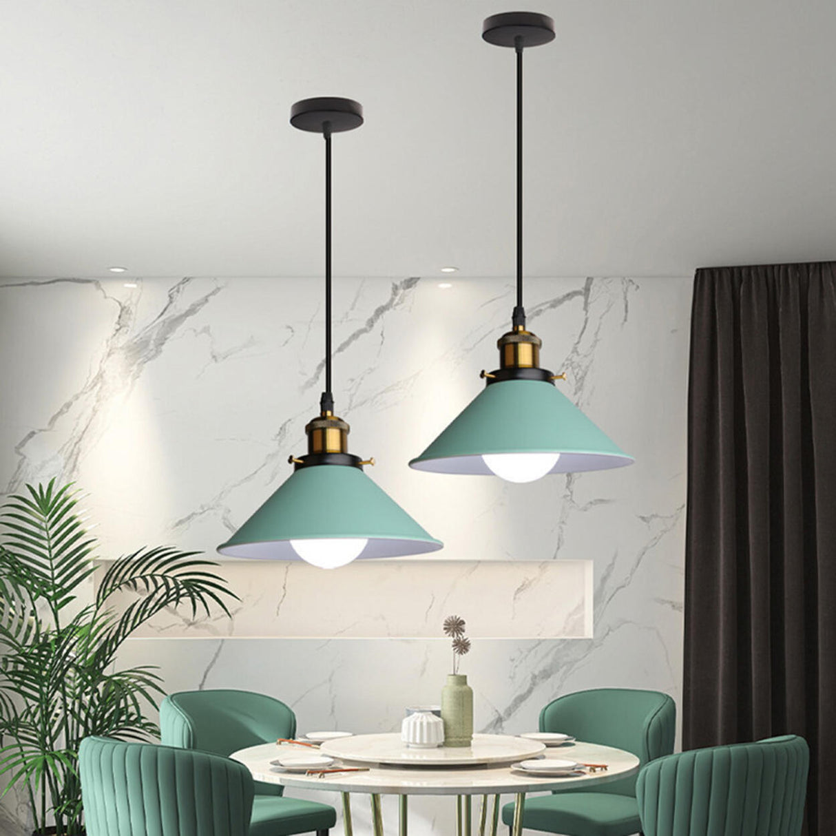 Minimalist Colorful Cone Iron Dining Room Pendant Light Image - 15