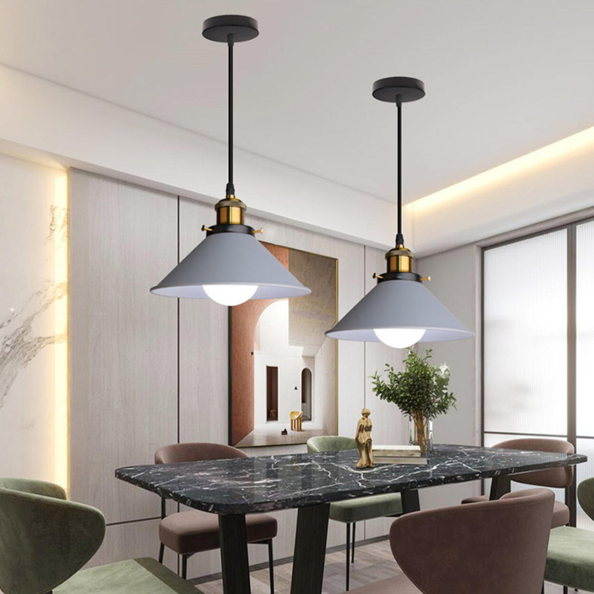 Minimalist Colorful Cone Iron Dining Room Pendant Light Image - 8