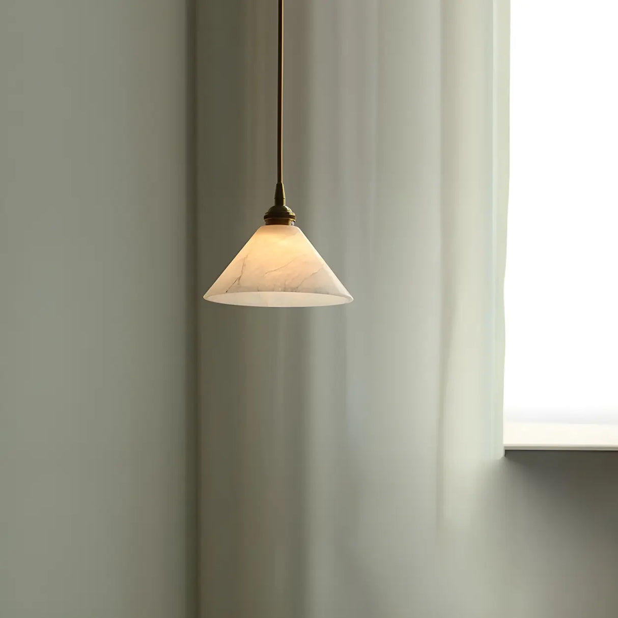 Minimalist Cone Alabaster White Adjustable Pendant Light Image - 10