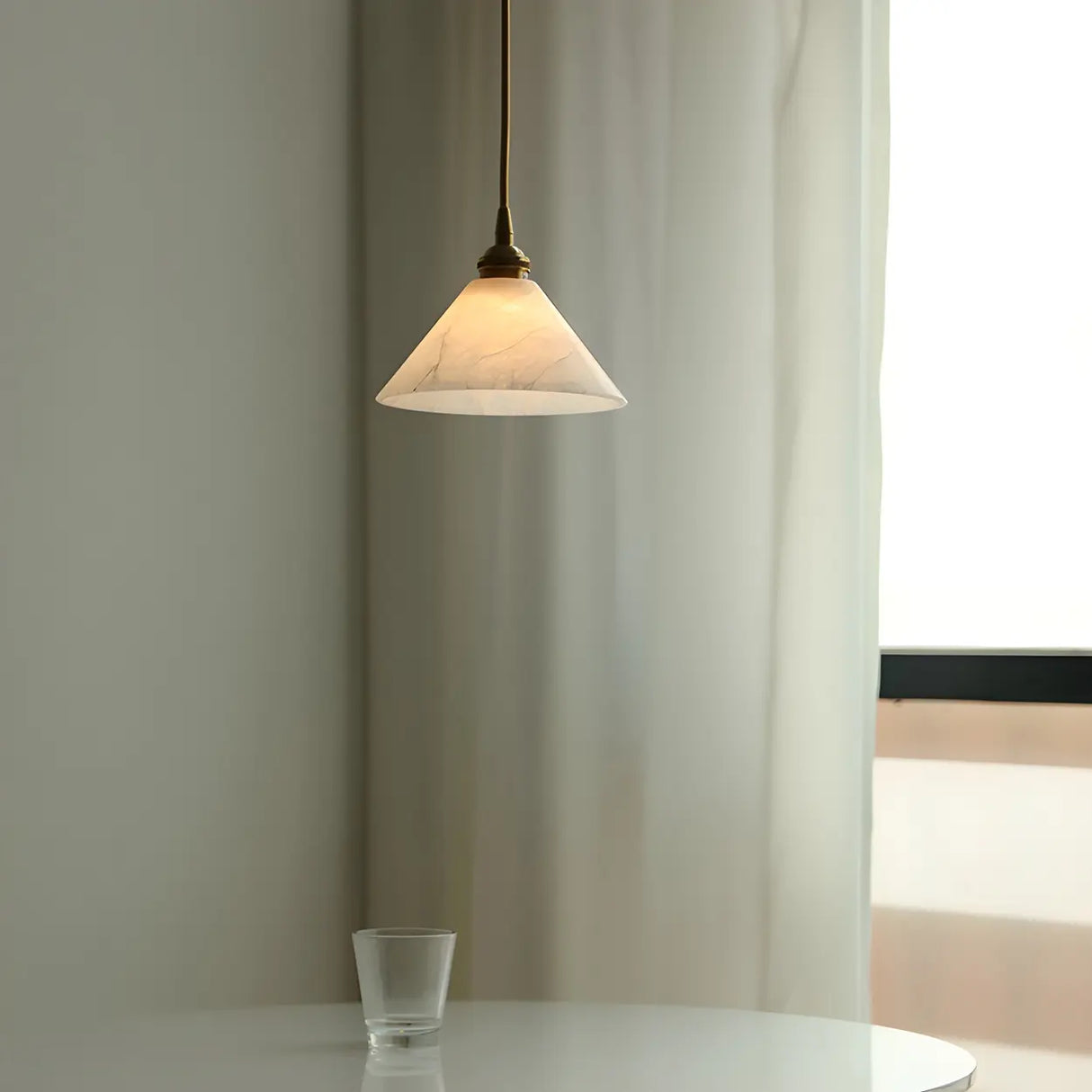 Minimalist Cone Alabaster White Adjustable Pendant Light Image - 11