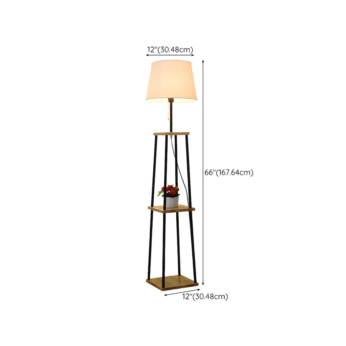 Minimalist Cone Black Metal Floor Lamp with Shelf