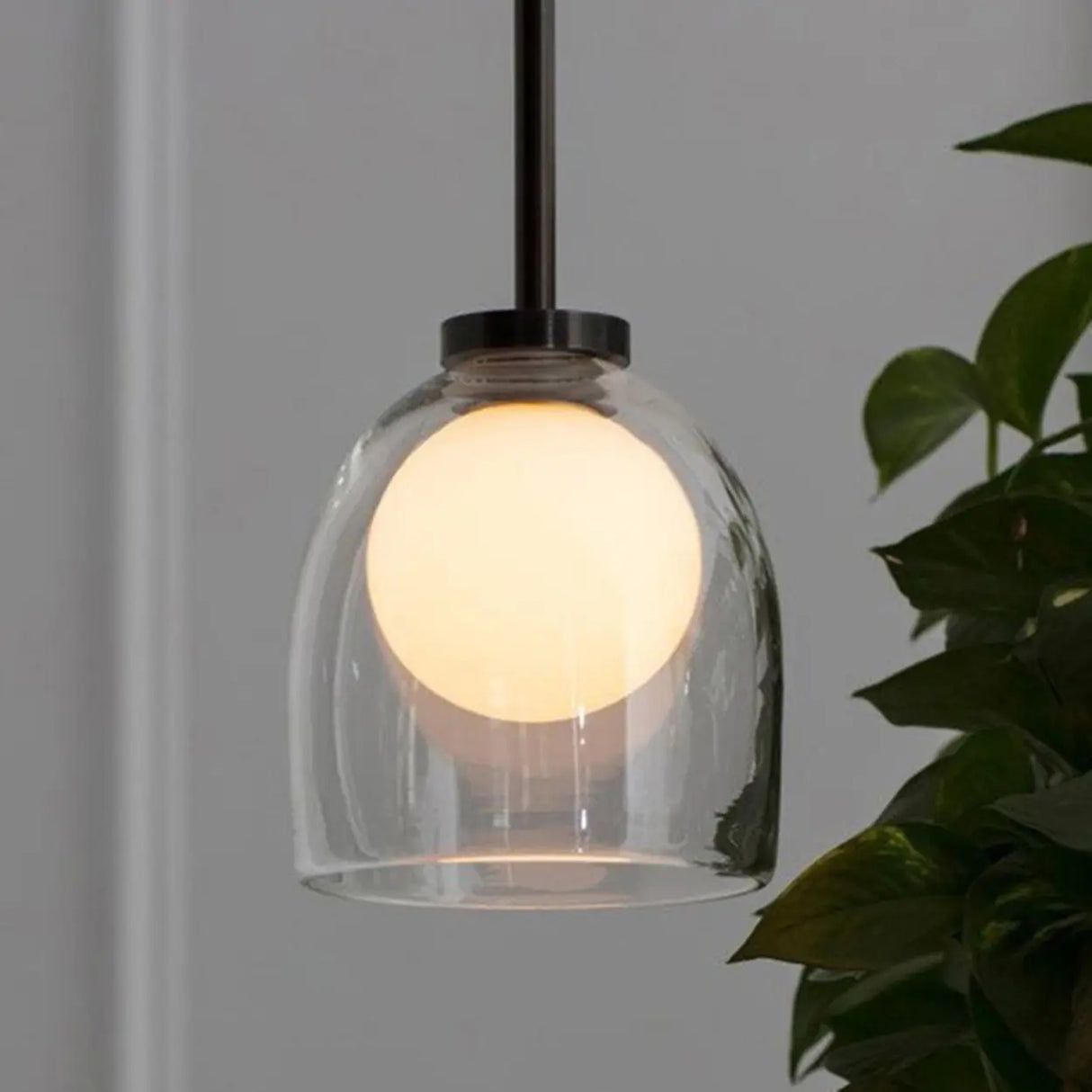 Minimalist Dining Room Clear Glass Bell Pendant Light Image - 1