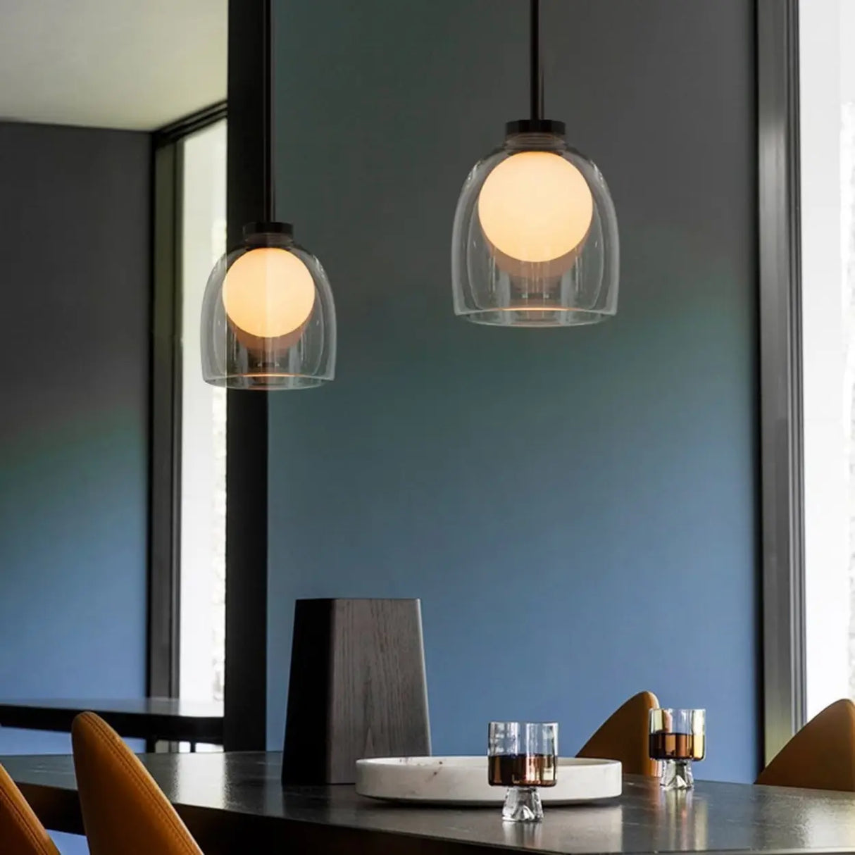 Minimalist Dining Room Clear Glass Bell Pendant Light Image - 5