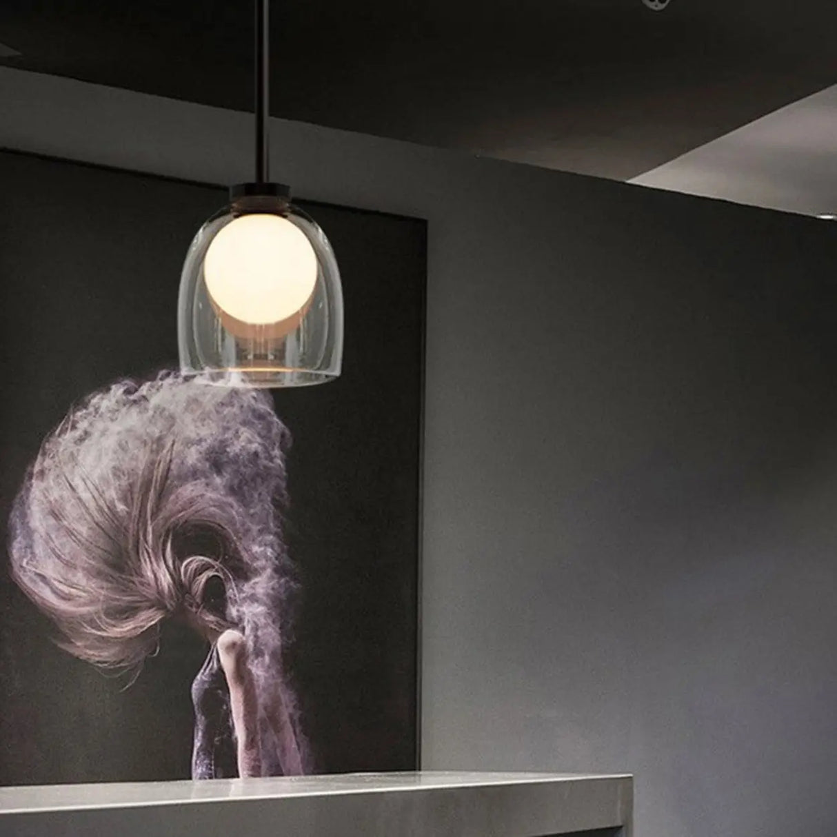 Minimalist Dining Room Clear Glass Bell Pendant Light Image - 6