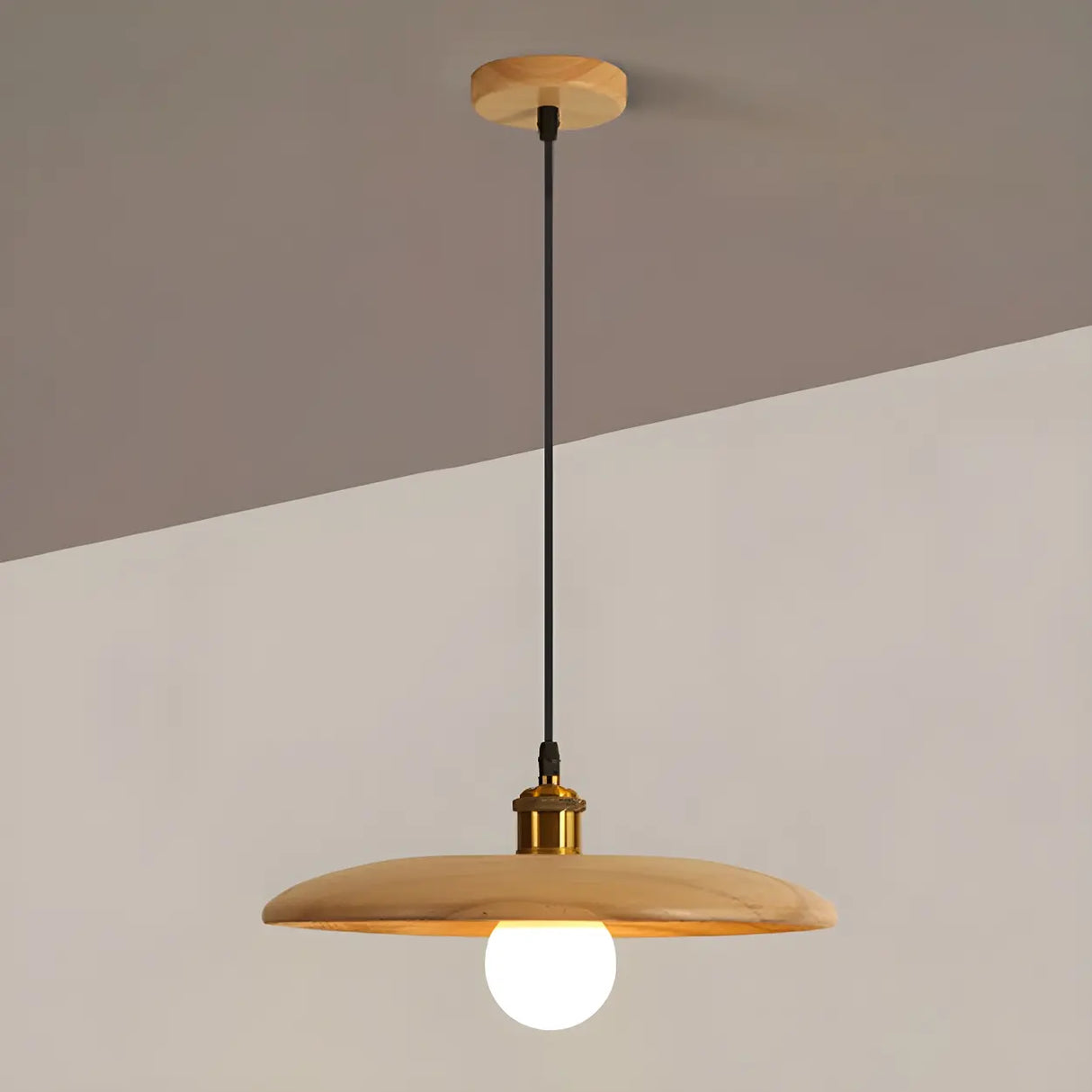 Modern Round Wooden Dome Pendant Light for Dining Room Image - 7