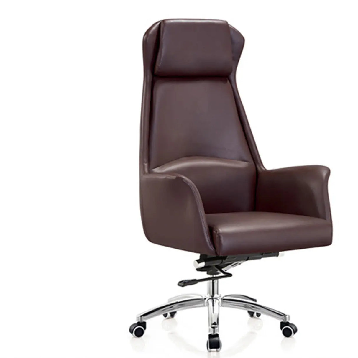 Minimalist Ergonomic Leather Brown Office Chair with Arms Image - 4