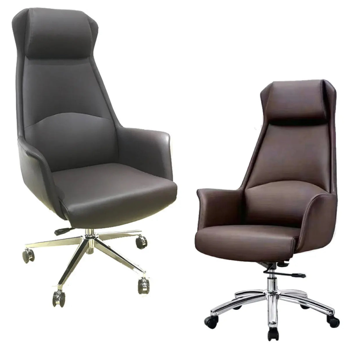Minimalist Ergonomic Leather Brown Office Chair with Arms Image - 6