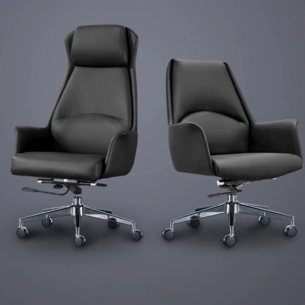 Minimalist Ergonomic Leather Brown Office Chair with Arms Image - 7