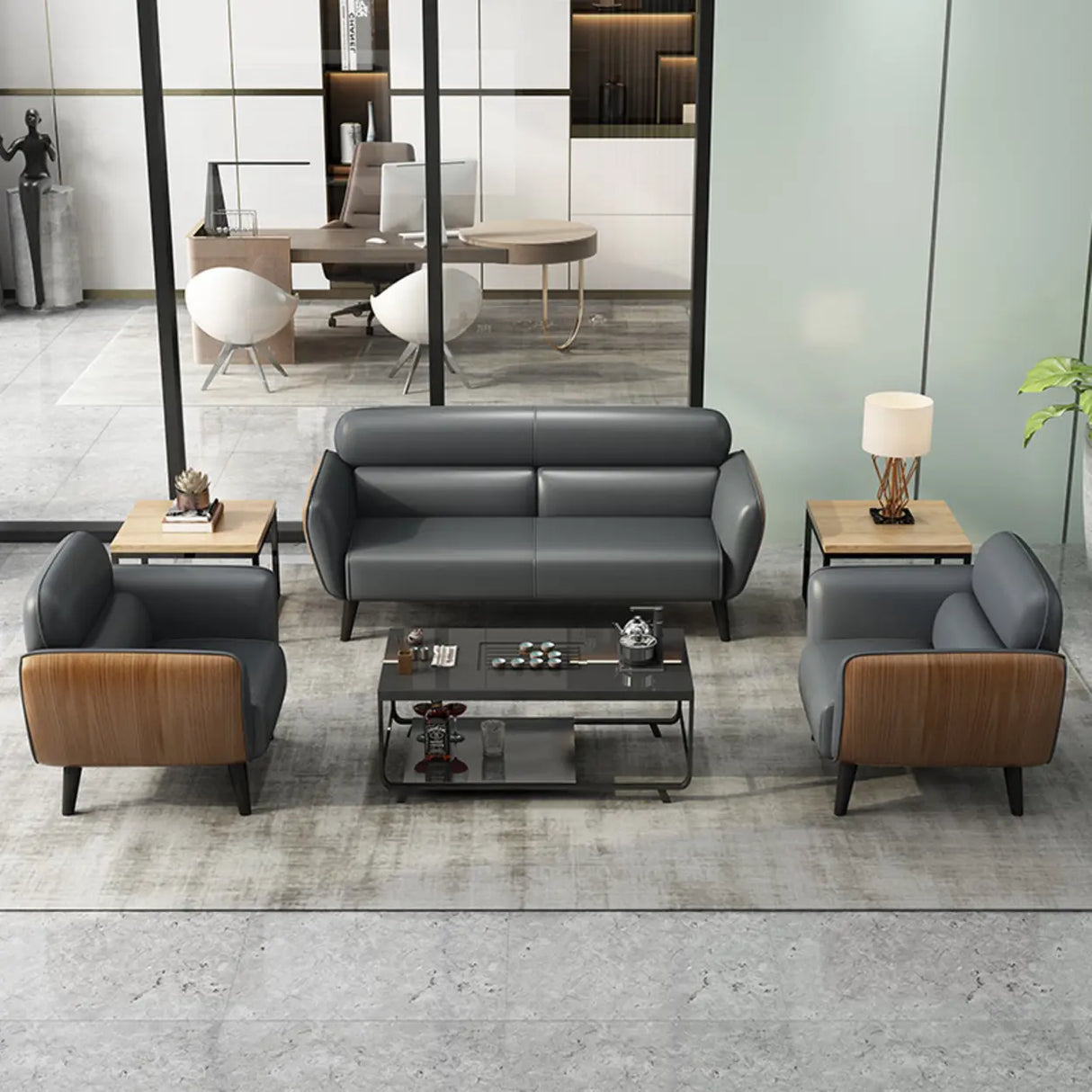 Minimalist Faux Leather Square Arm Cushion Back Sofa Image - 1