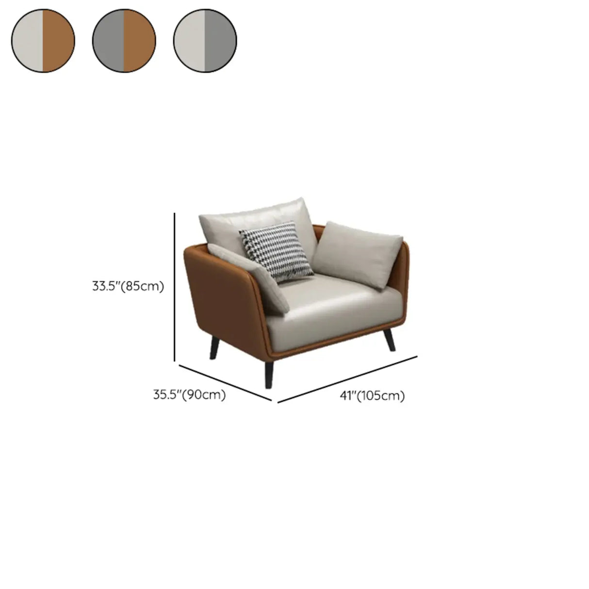 Minimalist Faux Leather Square Arm Pillow Back Sofa