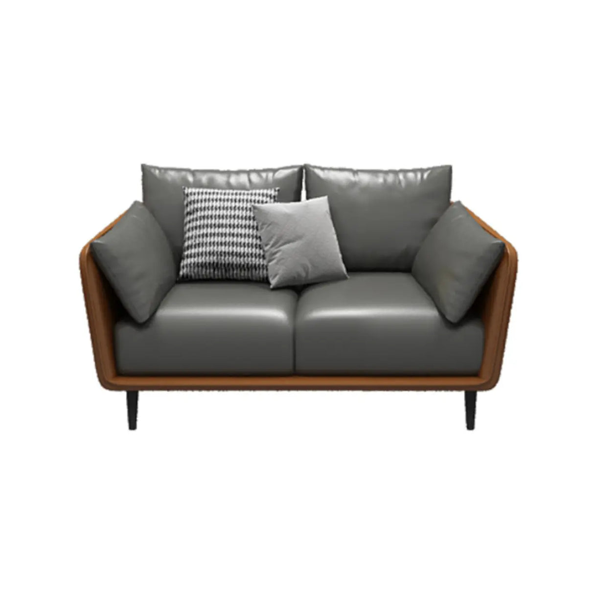 Minimalist Faux Leather Square Arm Pillow Back Sofa Image - 9