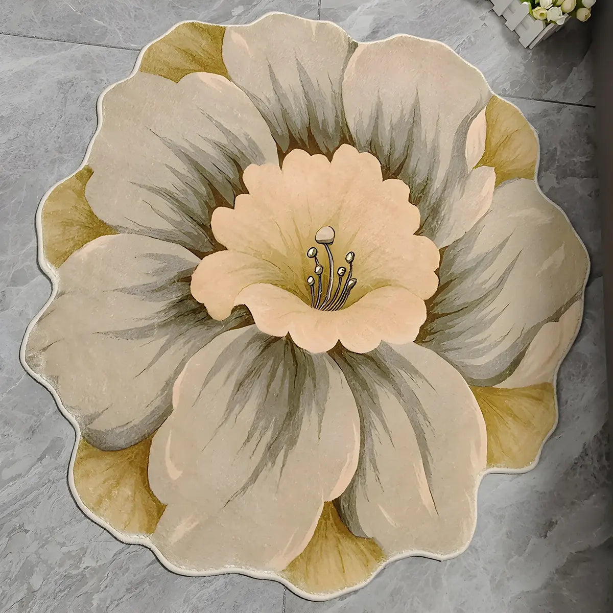 Minimalist Floral Shape Soft Yellow Anti-Slip Area Rug Image - 1