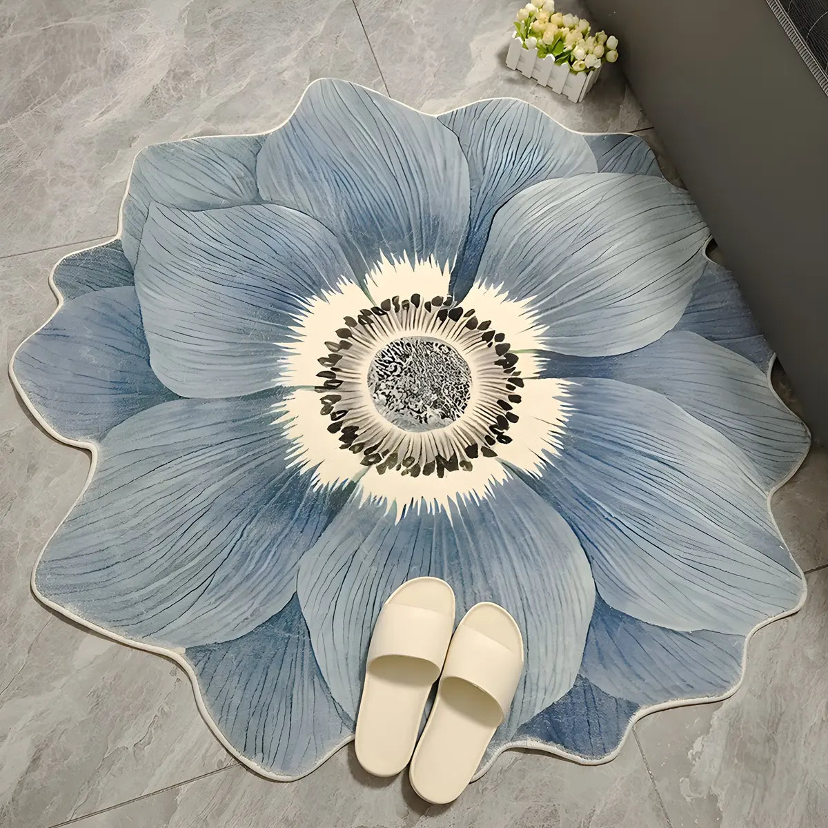 Minimalist Floral Shape Soft Yellow Anti-Slip Area Rug Image - 2
