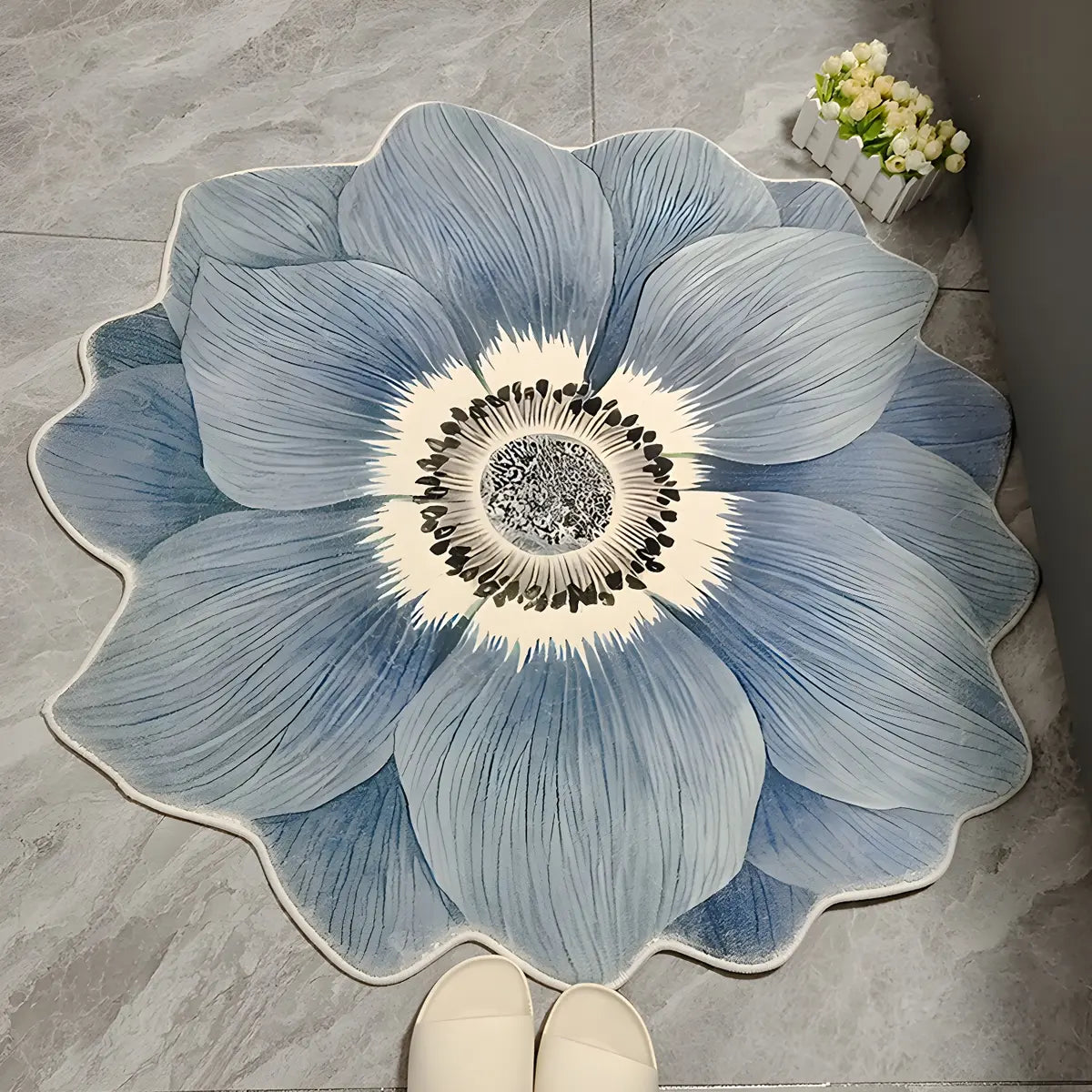 Minimalist Floral Shape Soft Yellow Anti-Slip Area Rug Image - 3