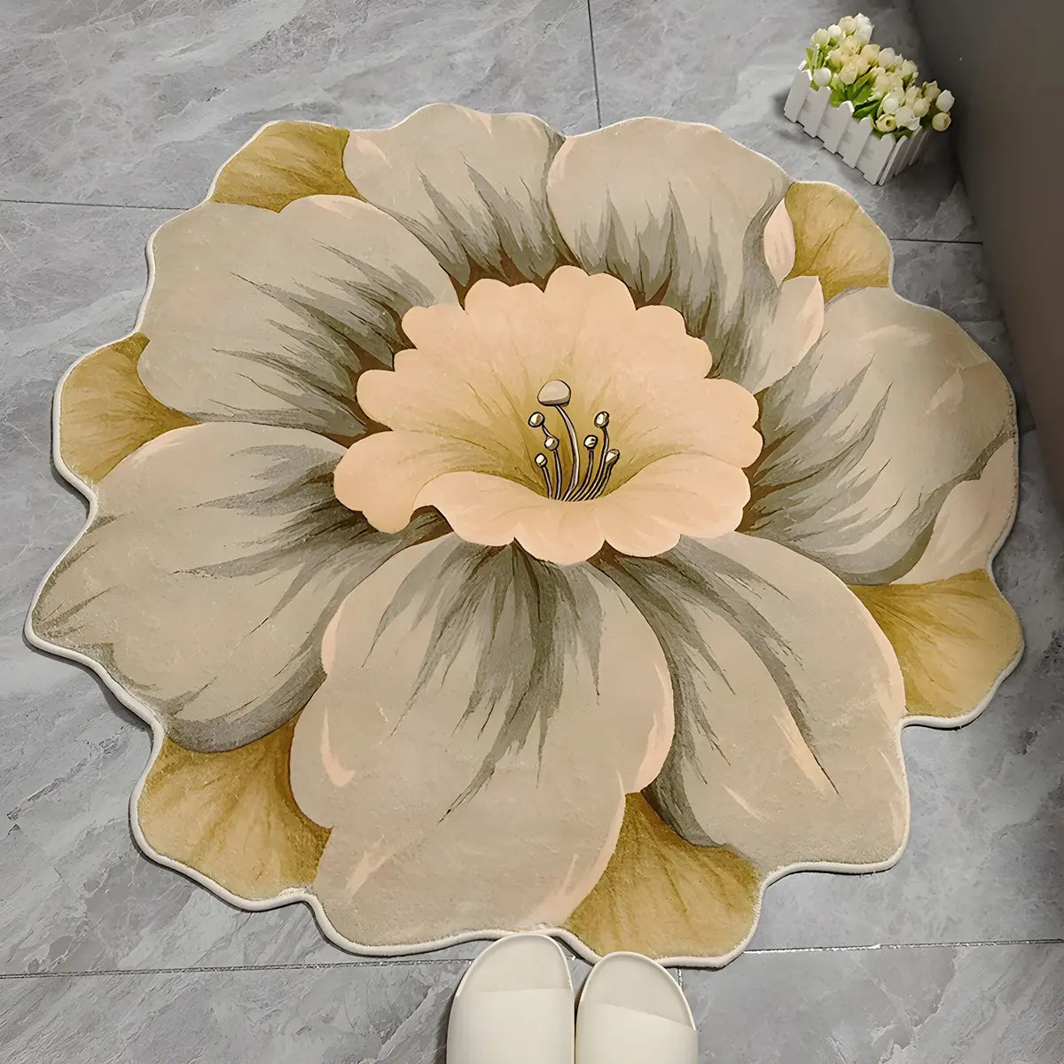 Minimalist Floral Shape Soft Yellow Anti-Slip Area Rug Image - 7