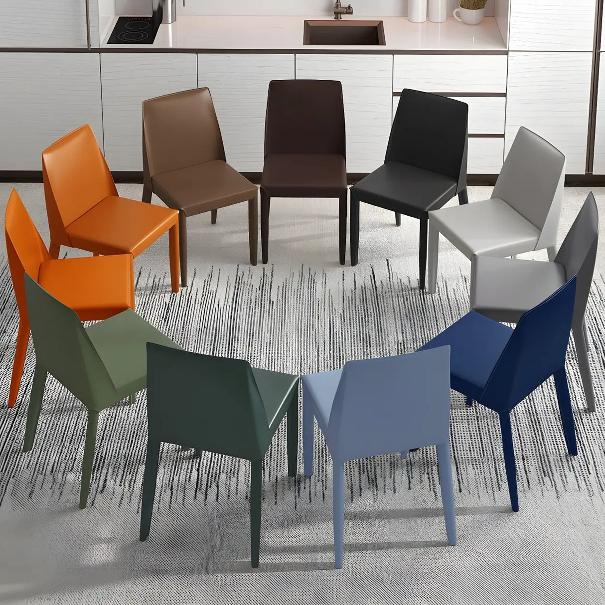 Minimalist Four Metal Legs Leather Dining Side Chair Image - 1