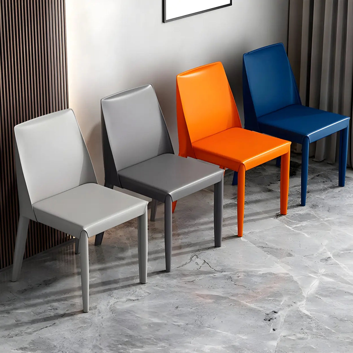 Minimalist Four Metal Legs Leather Dining Side Chair Image - 18