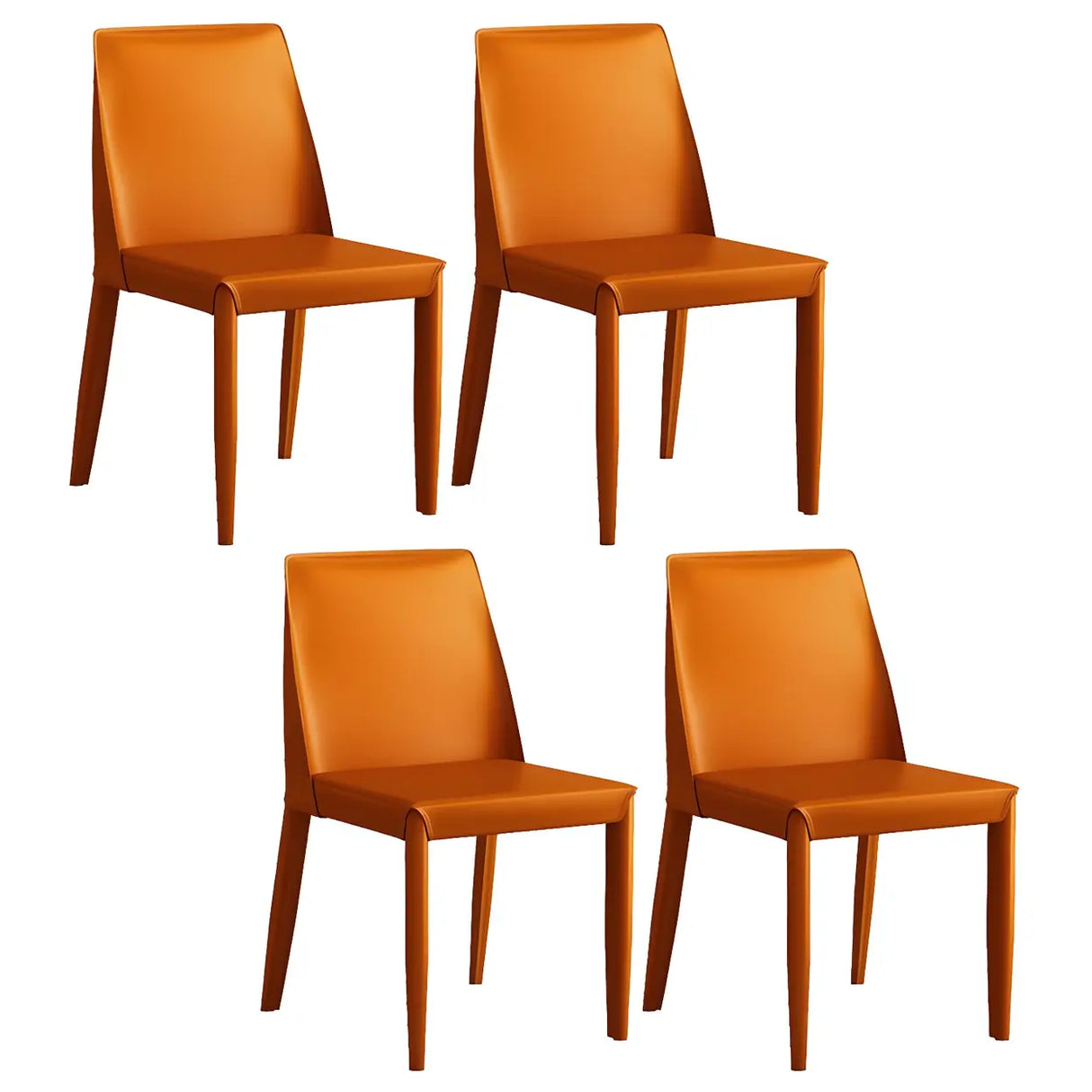 Minimalist Four Metal Legs Leather Dining Side Chair Image - 21