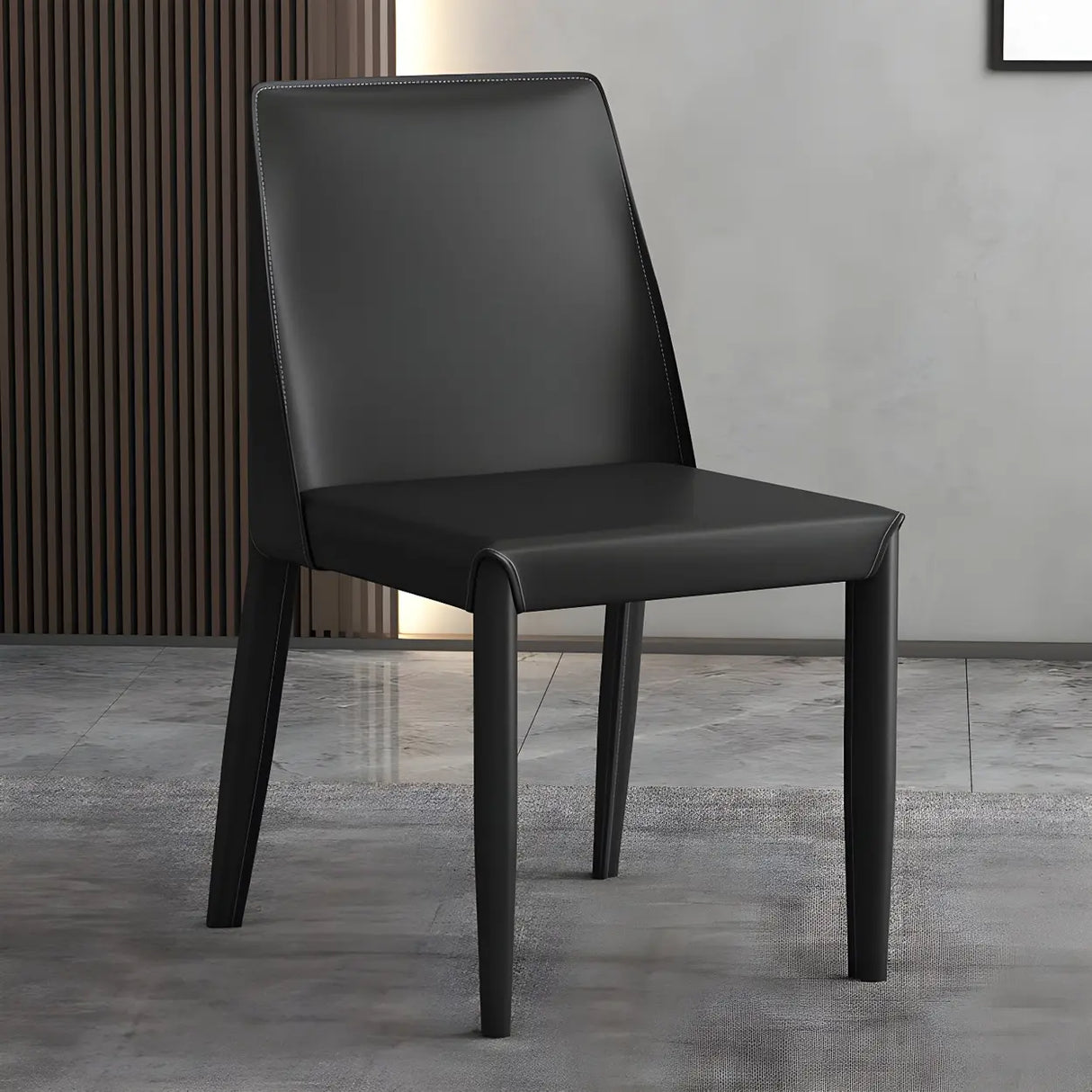 Minimalist Four Metal Legs Leather Dining Side Chair Image - 6