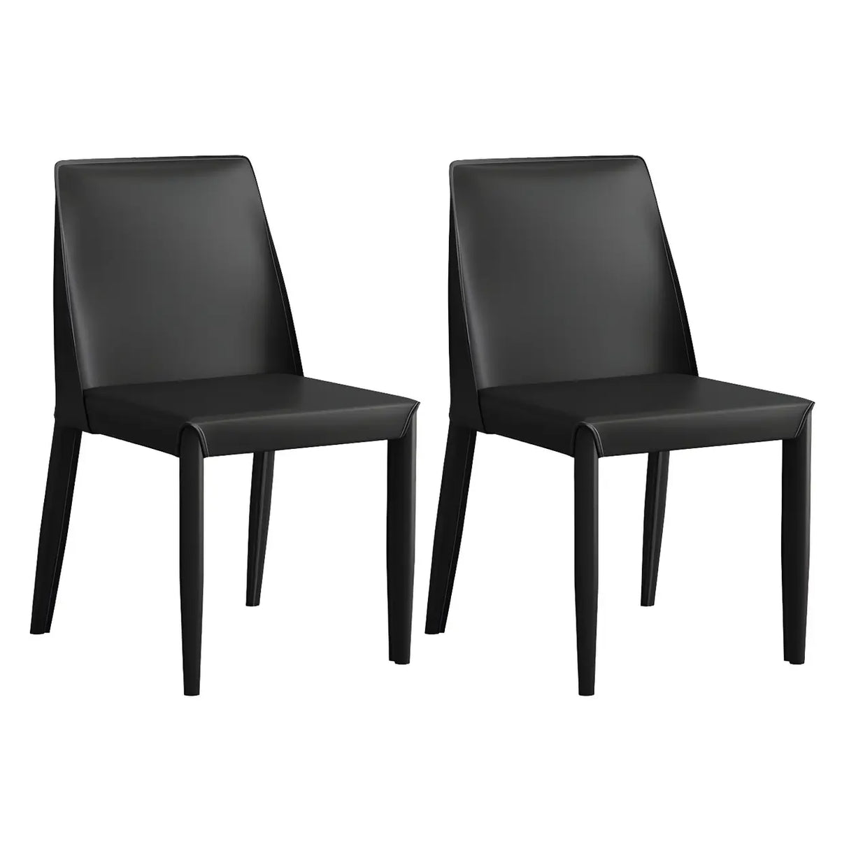 Minimalist Four Metal Legs Leather Dining Side Chair Image - 2