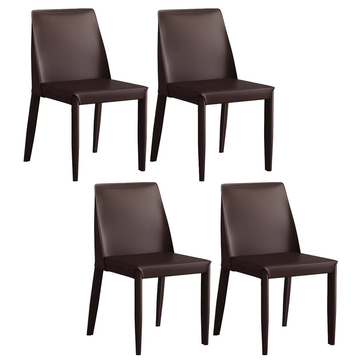Minimalist Four Metal Legs Leather Dining Side Chair Image - 32