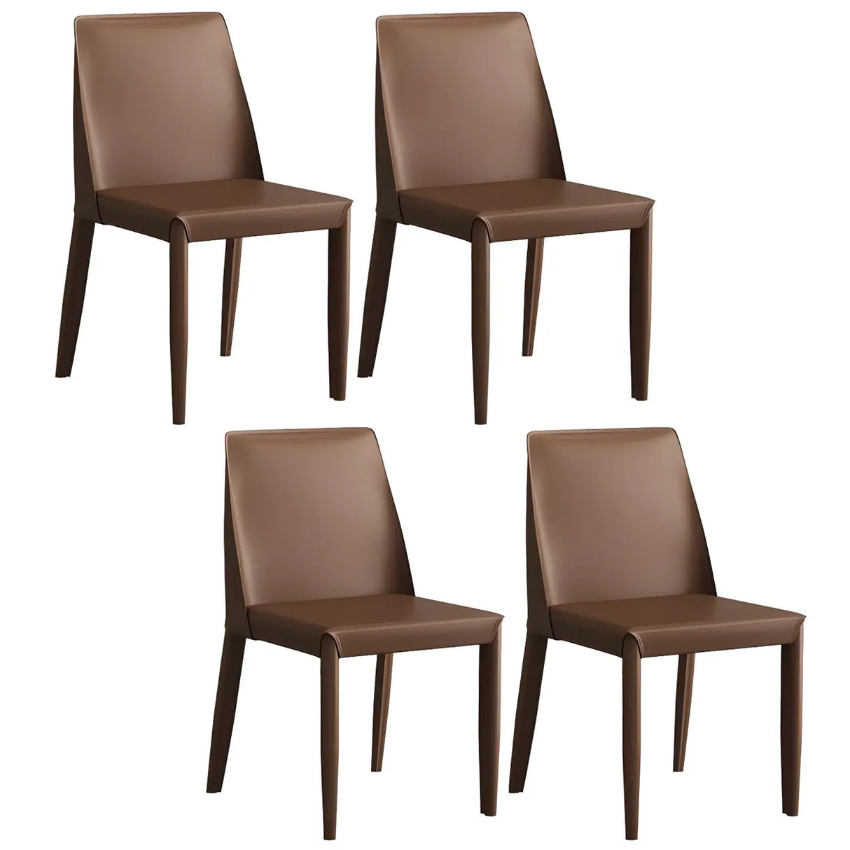 Minimalist Four Metal Legs Leather Dining Side Chair Image - 34