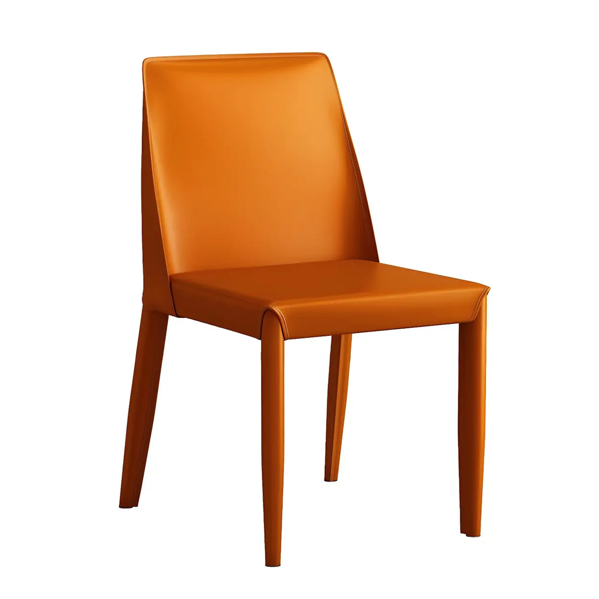 Minimalist Four Metal Legs Leather Dining Side Chair Image - 7