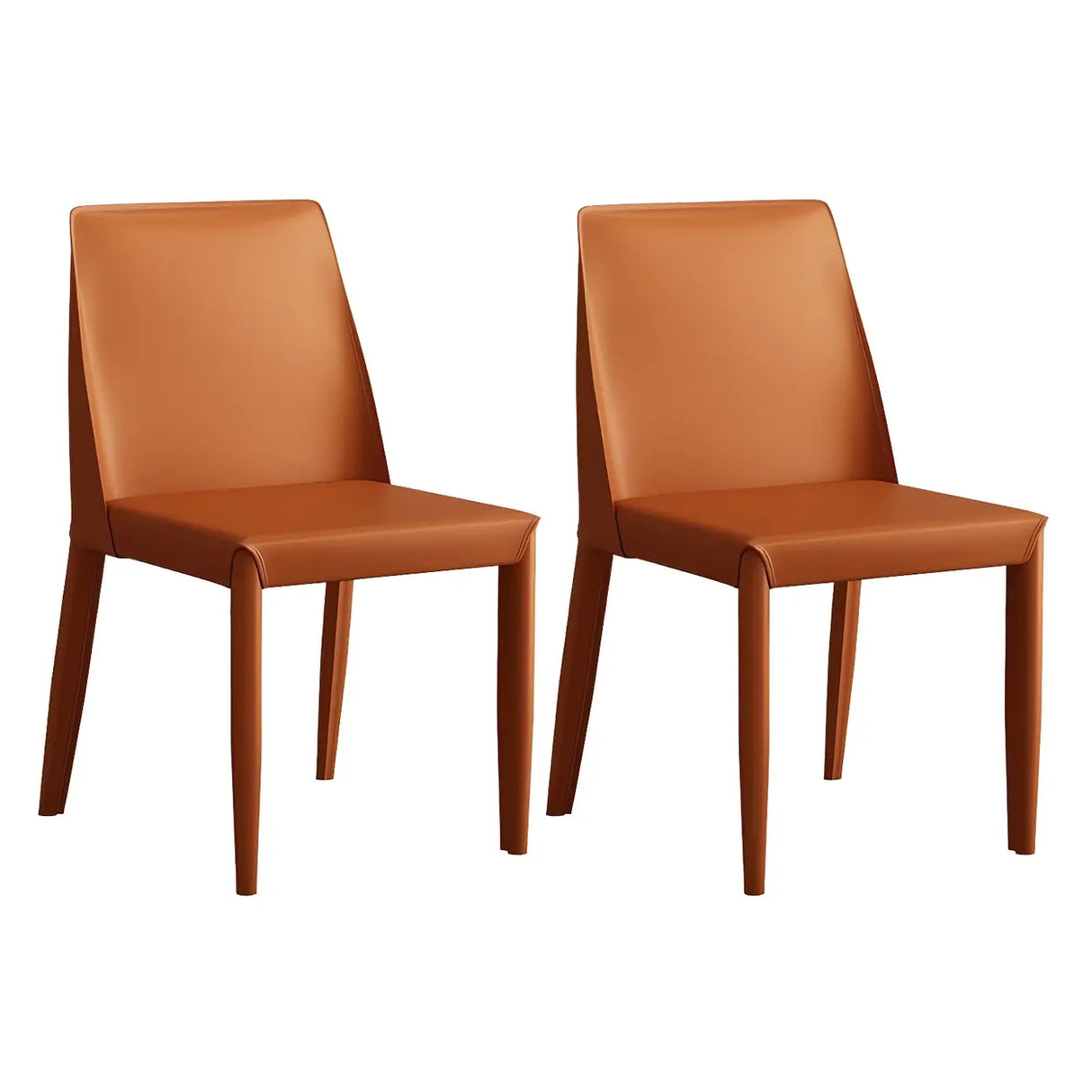 Minimalist Four Metal Legs Leather Dining Side Chair Image - 35