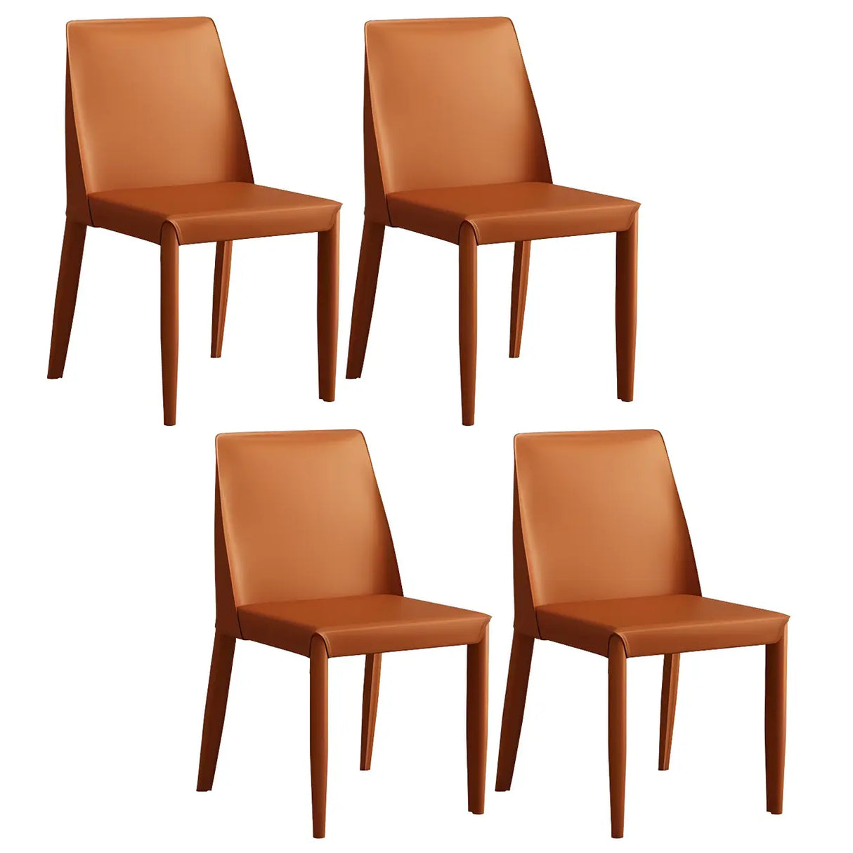 Minimalist Four Metal Legs Leather Dining Side Chair Image - 36