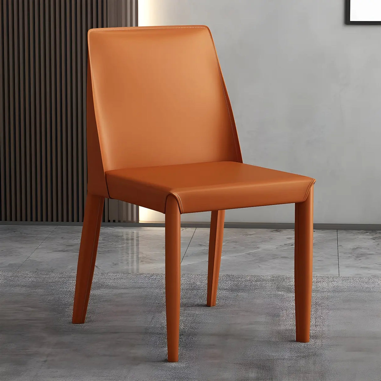 Minimalist Four Metal Legs Leather Dining Side Chair Image - 38