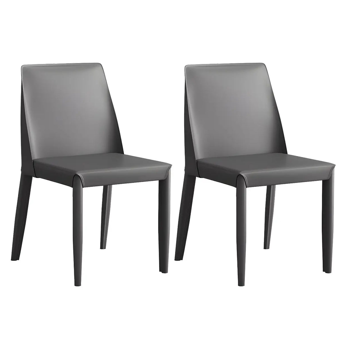 Minimalist Four Metal Legs Leather Dining Side Chair Image - 8