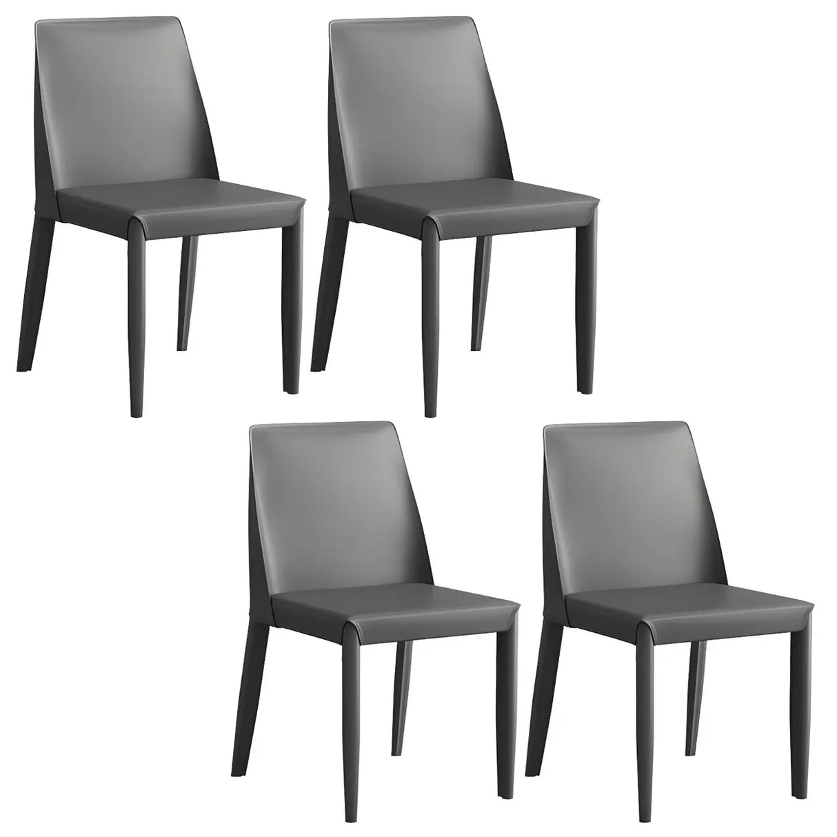 Minimalist Four Metal Legs Leather Dining Side Chair Image - 9