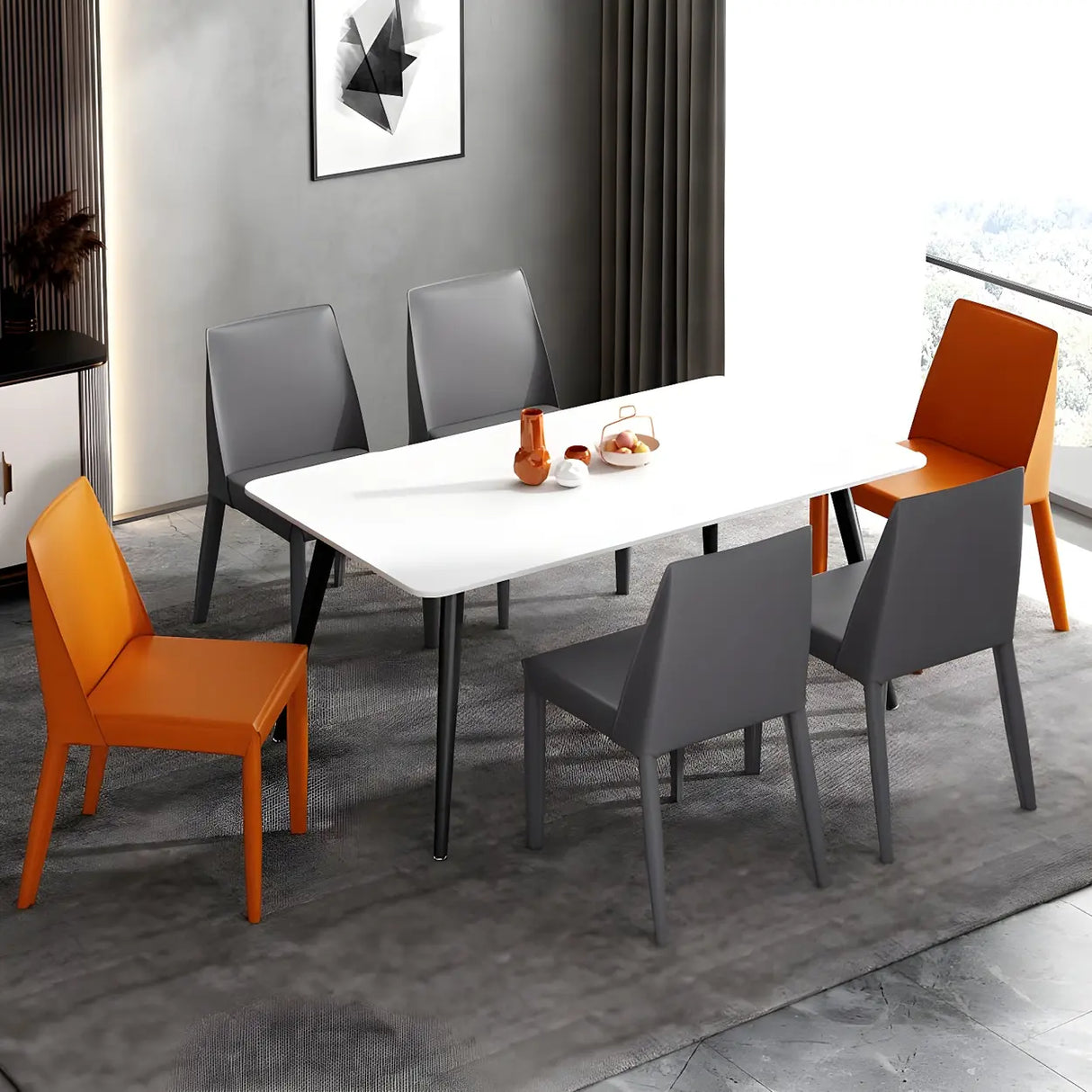 Minimalist Four Metal Legs Leather Dining Side Chair Image - 5