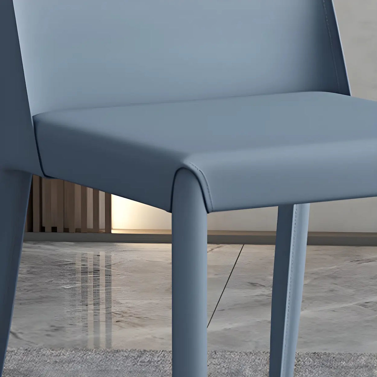 Minimalist Four Metal Legs Leather Dining Side Chair Image - 11