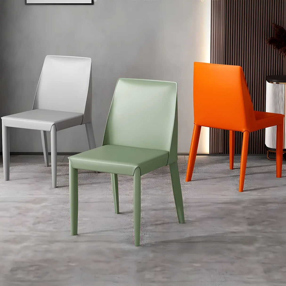 Minimalist Four Metal Legs Leather Dining Side Chair Image - 14