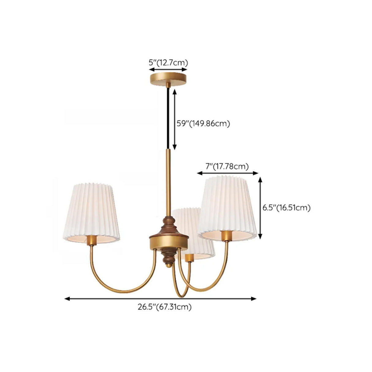 Minimalist Geometric Brass Pleated Fabric Drum Chandelier