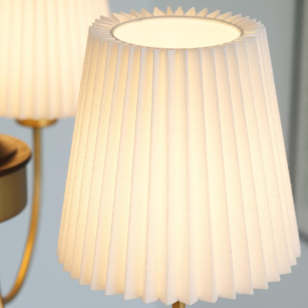 Minimalist Geometric Brass Pleated Fabric Drum Chandelier Image - 8