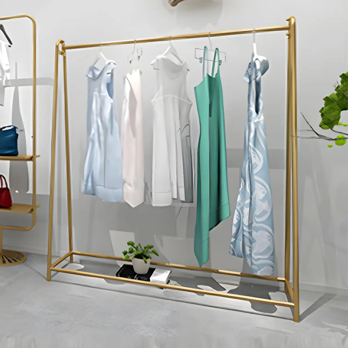 Minimalist Gold Metal A-Shaped Freestanding Coat Rack Image - 1