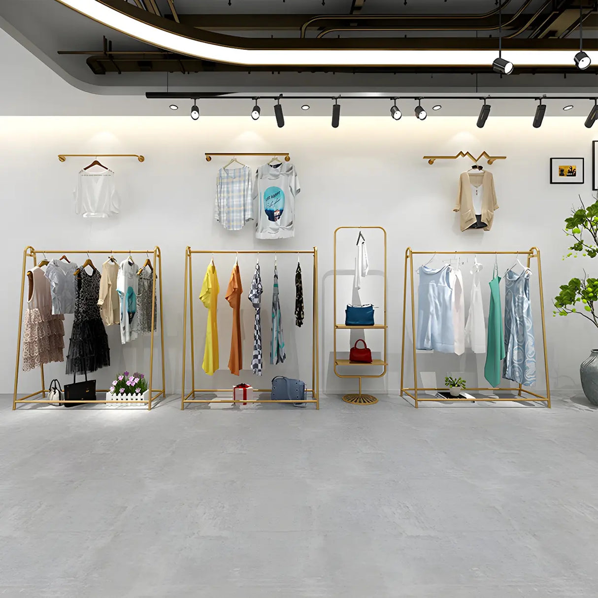 Minimalist Gold Metal A-Shaped Freestanding Coat Rack Image - 8