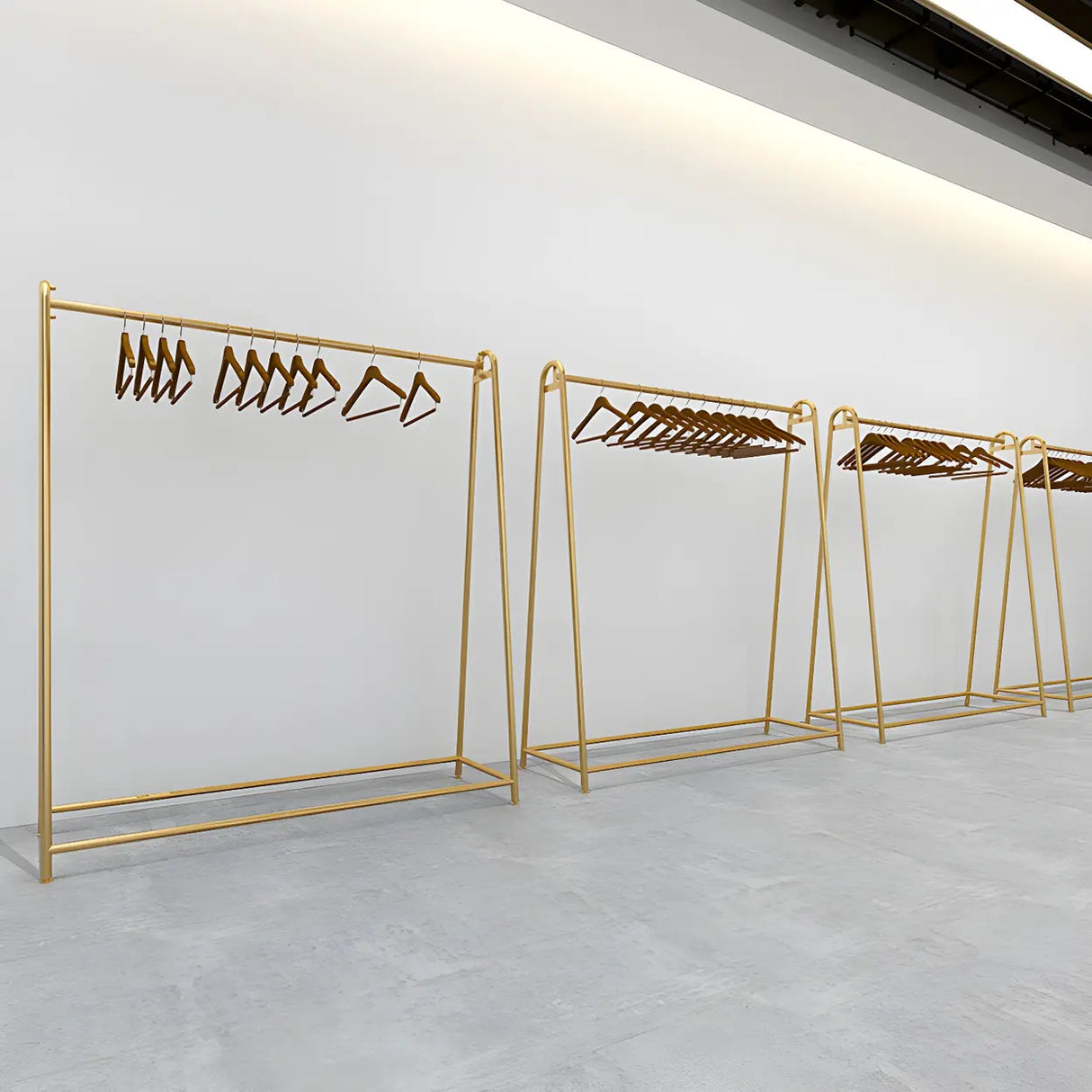 Minimalist Gold Metal A-Shaped Freestanding Coat Rack Image - 9