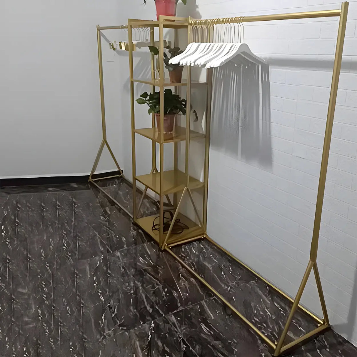 Minimalist Gold Metal Large Entryway Freestanding Coat Rack Image - 4