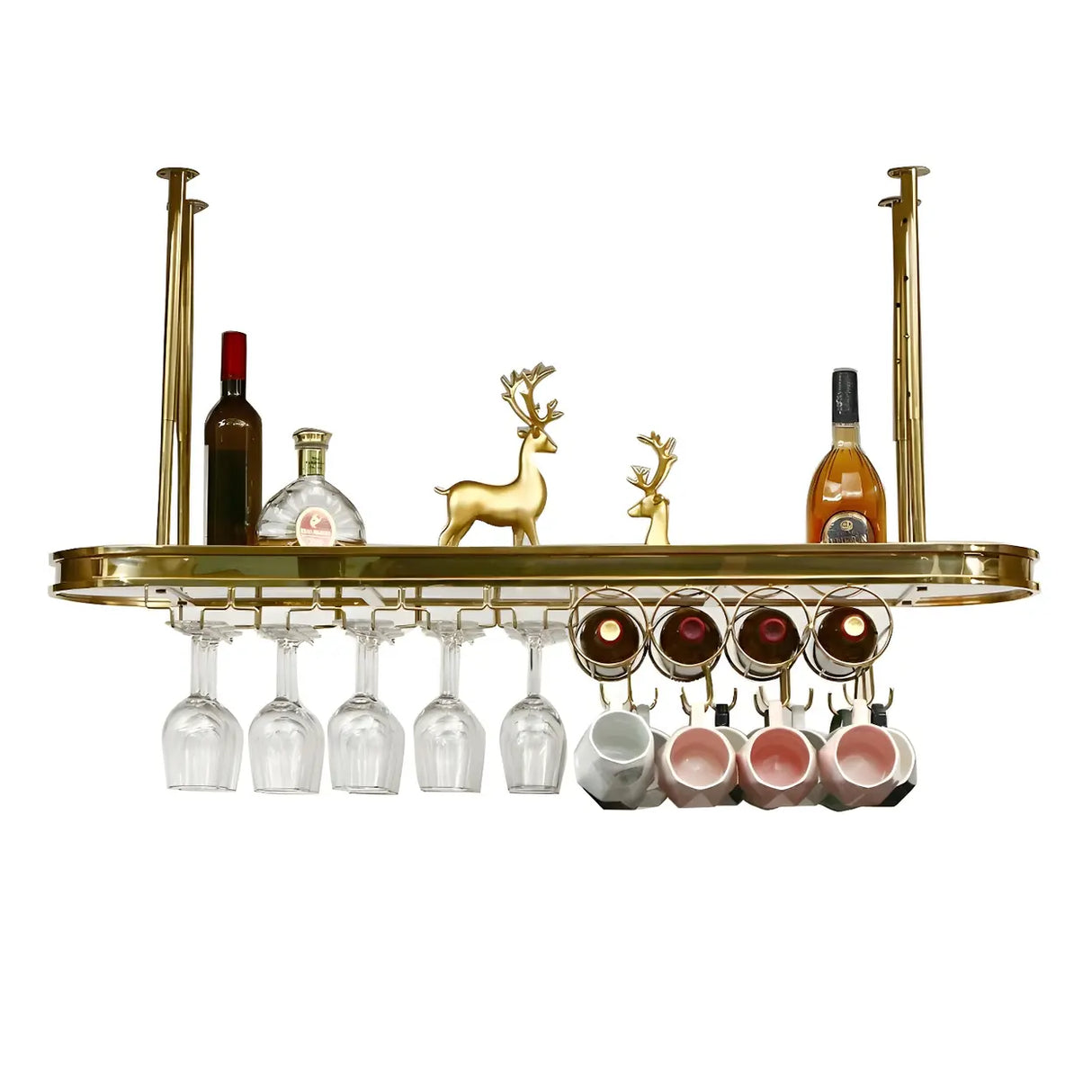Minimalist Gold Oval Metal Hanging Bar Stackable Wine Rack Image - 10