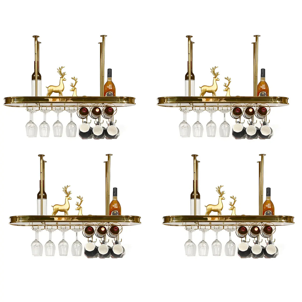 Minimalist Gold Oval Metal Hanging Bar Stackable Wine Rack Image - 11