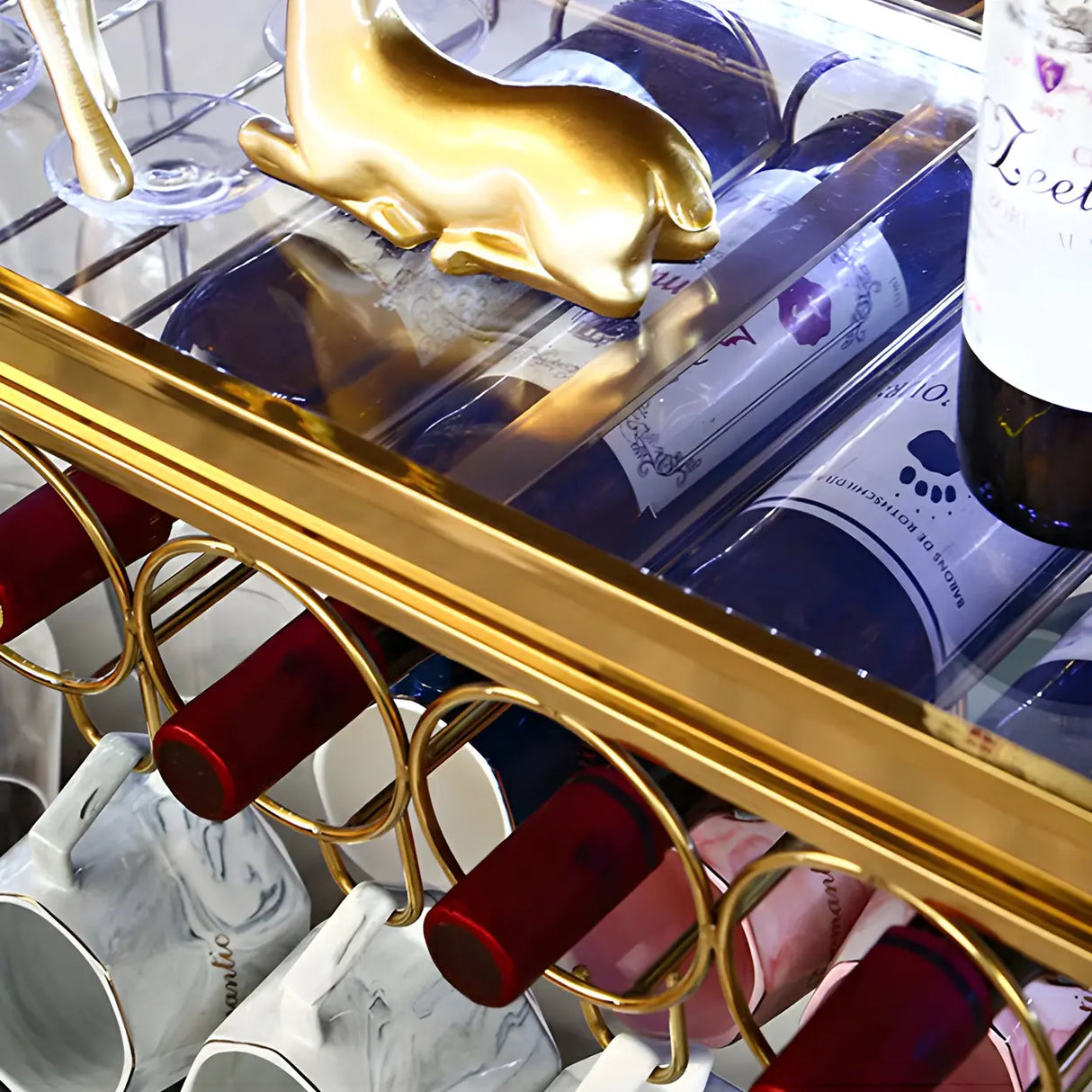 Minimalist Gold Oval Metal Hanging Bar Stackable Wine Rack Image - 13