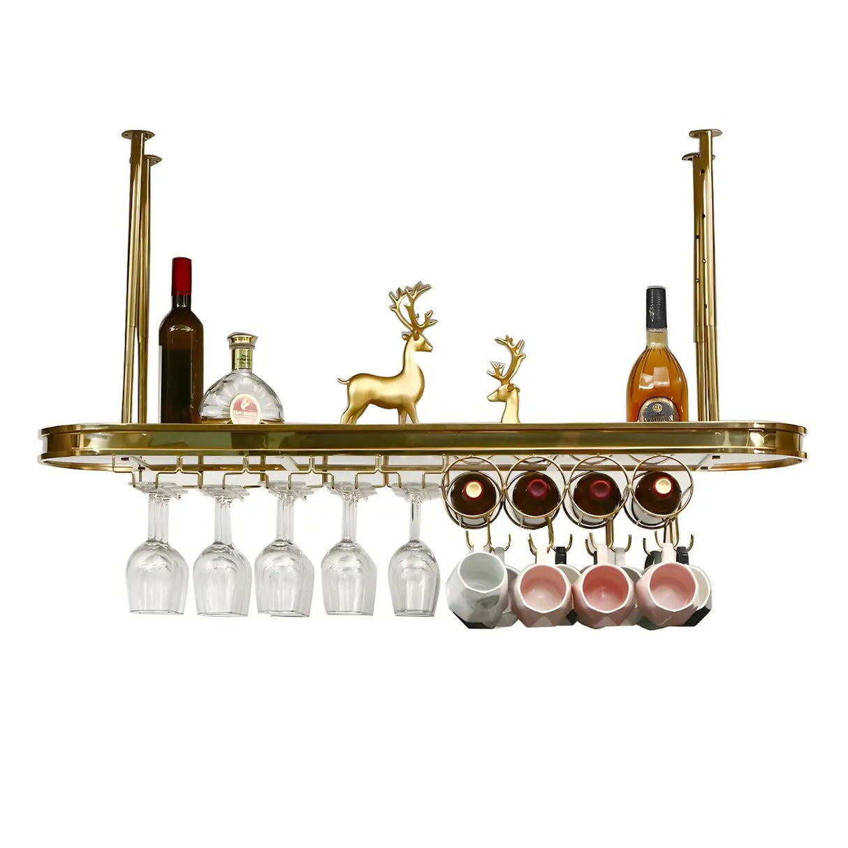 Minimalist Gold Oval Metal Hanging Bar Stackable Wine Rack Image - 14