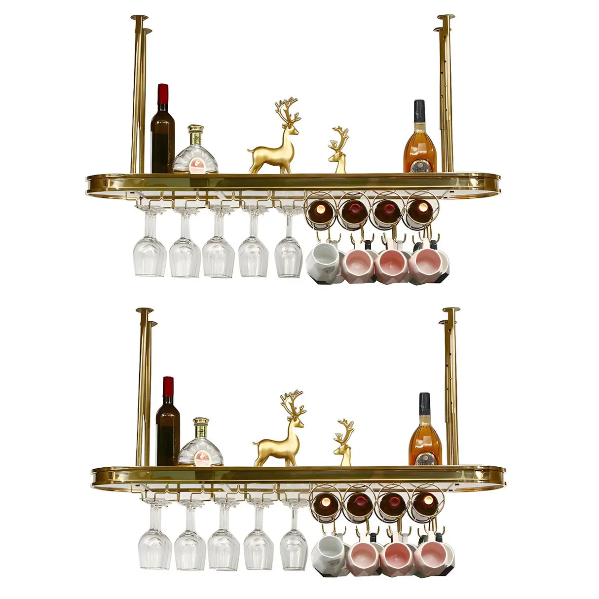 Minimalist Gold Oval Metal Hanging Bar Stackable Wine Rack Image - 15