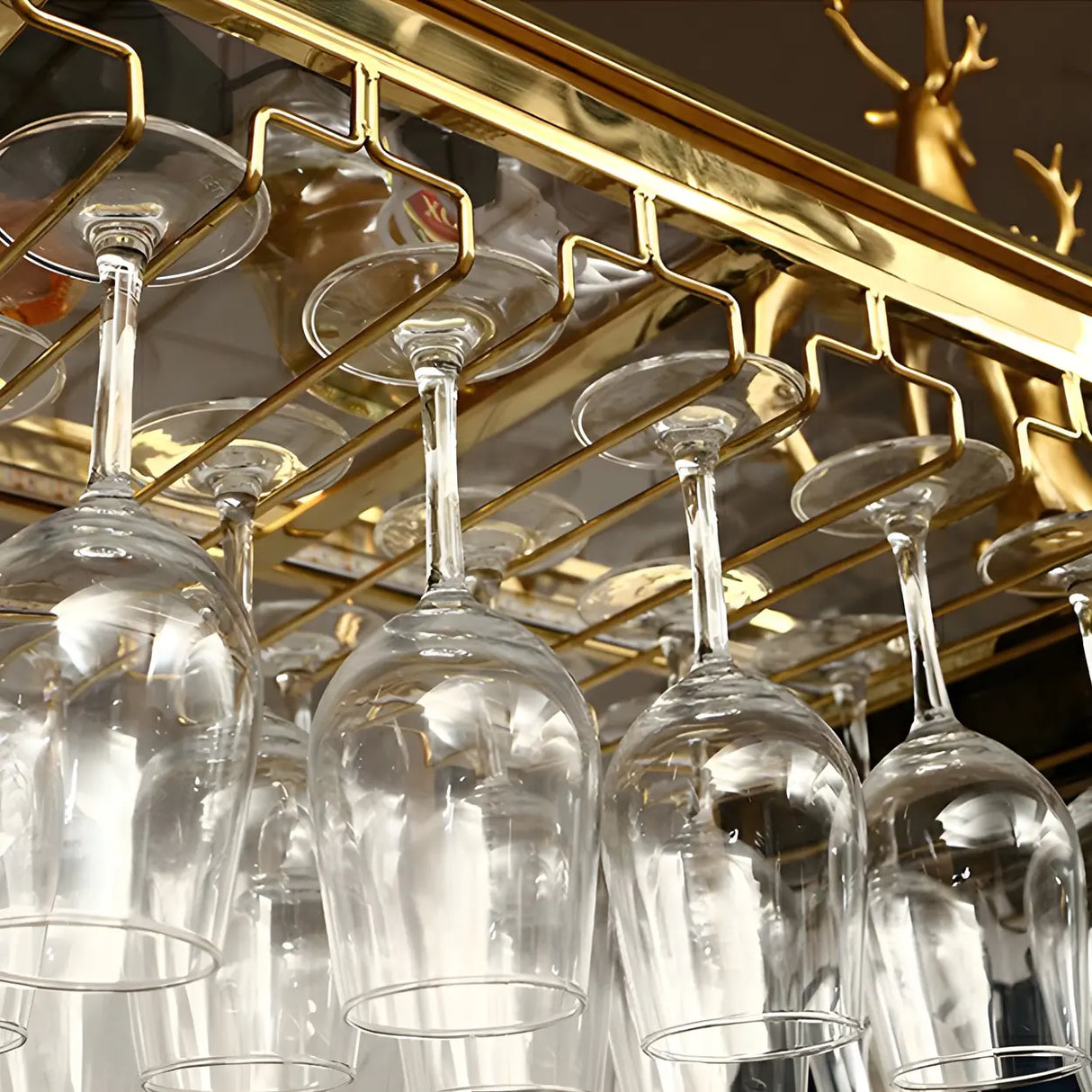 Minimalist Gold Oval Metal Hanging Bar Stackable Wine Rack Image - 16