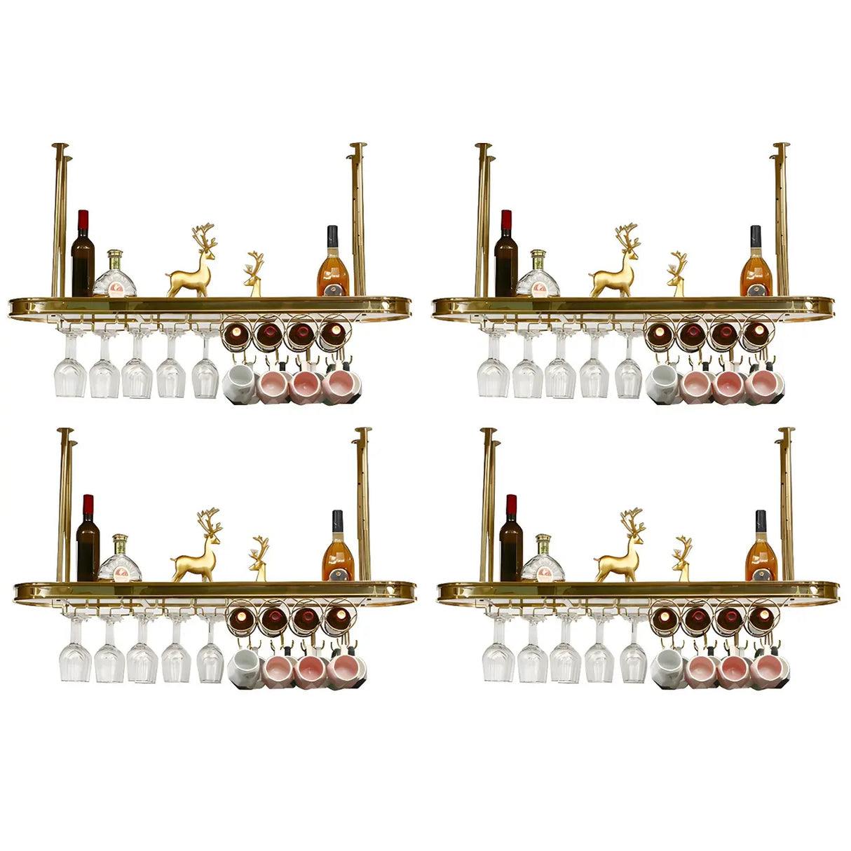Minimalist Gold Oval Metal Hanging Bar Stackable Wine Rack Image - 18
