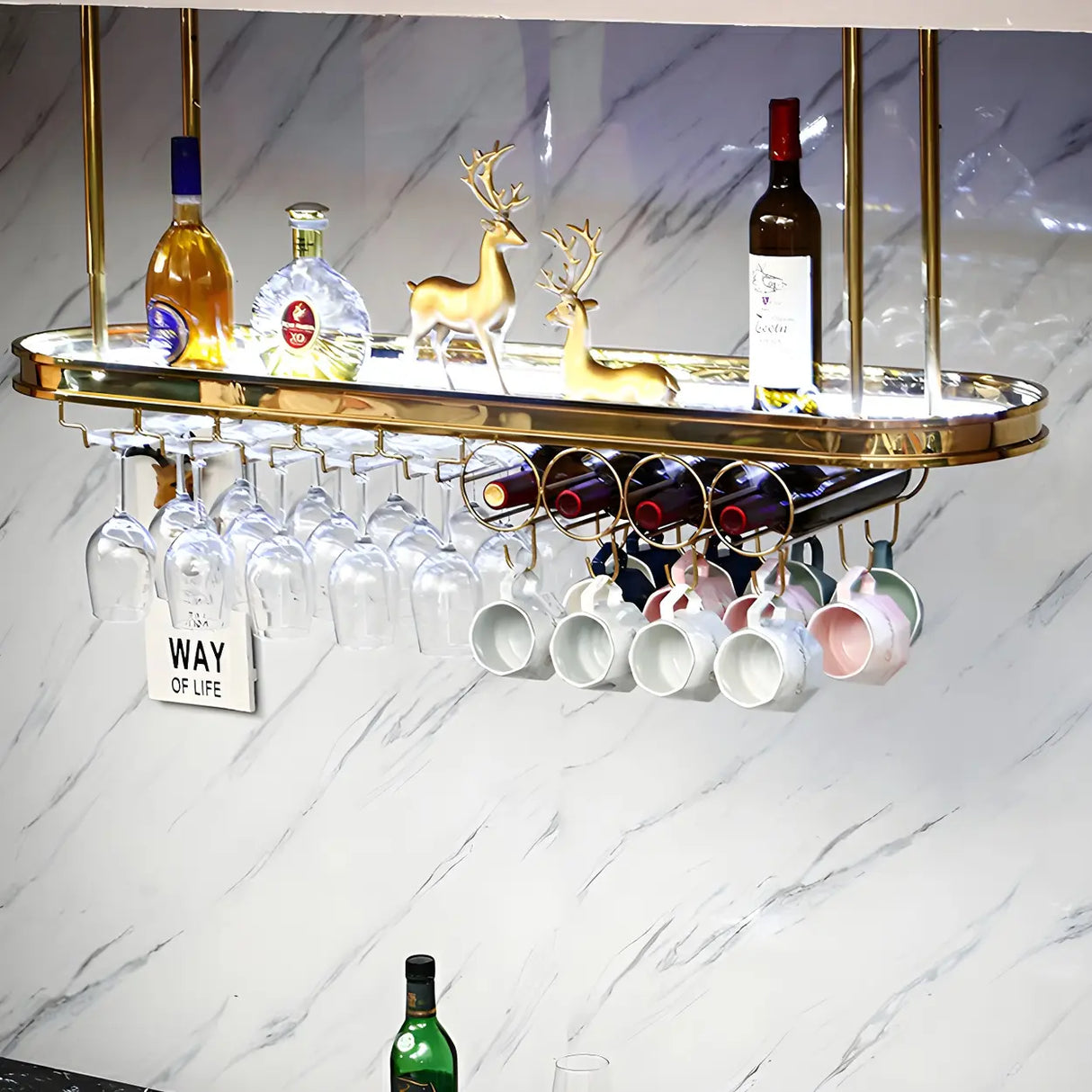 Minimalist Gold Oval Metal Hanging Bar Stackable Wine Rack Image - 19