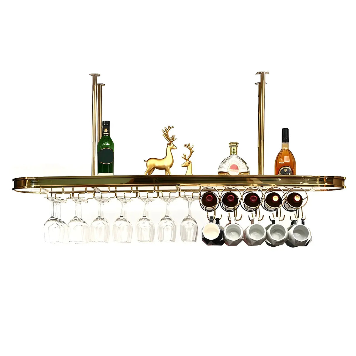 Minimalist Gold Oval Metal Hanging Bar Stackable Wine Rack Image - 20